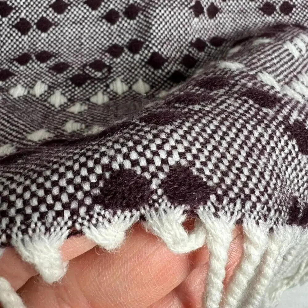 West Elm Throw Blanket Diamond Dot Decorative Burgundy White 44x56 Fringe